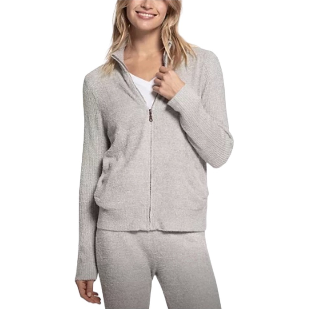 Barefoot Dreams Heathered Light Gray Zip Front Hoodie